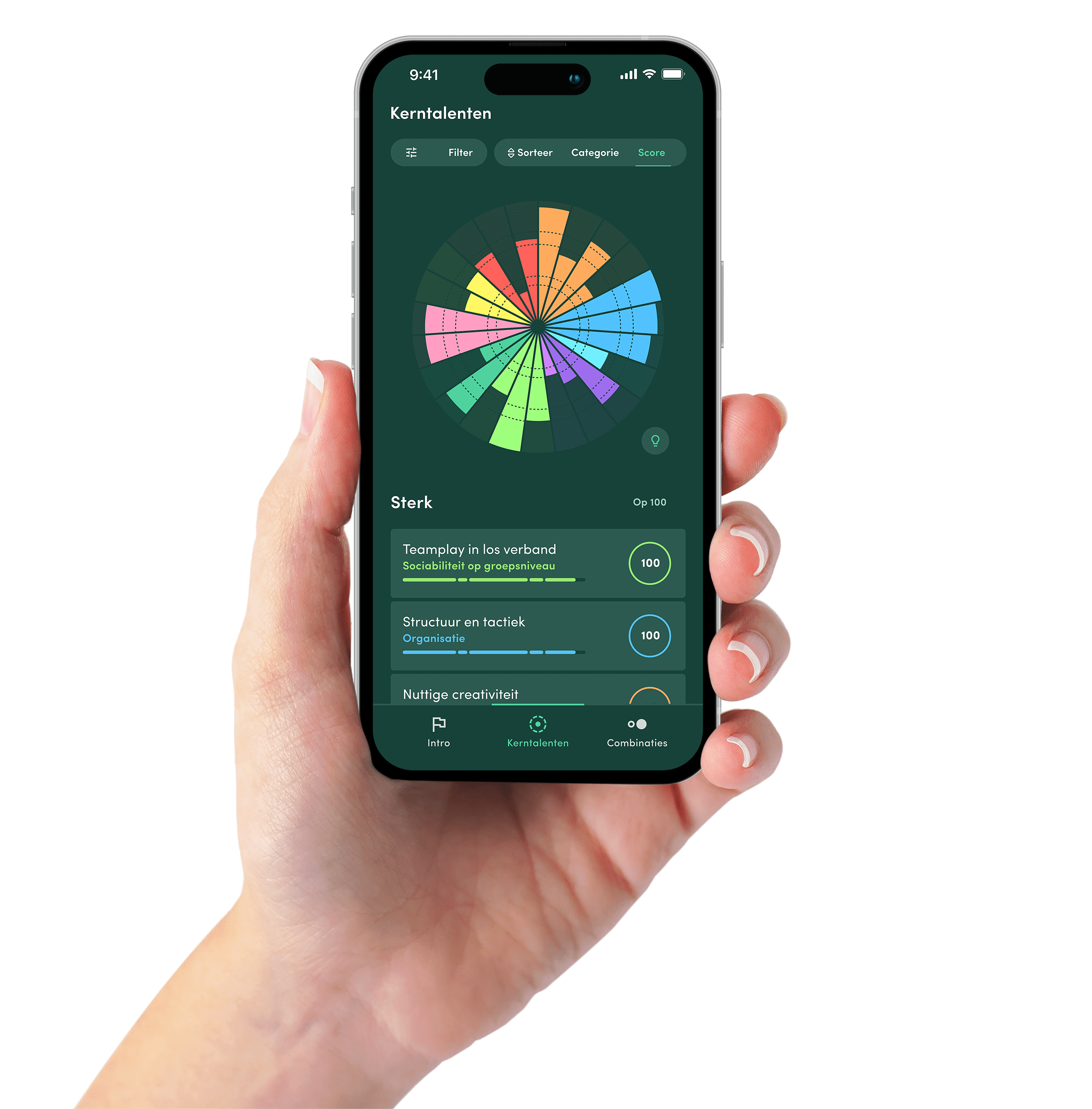 een hand die een smartphone vasthoud met een afbeelding van het Imagik App